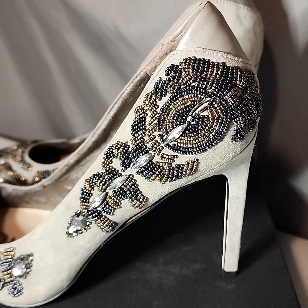 Sam Edelman Rare Beaded Women's Shoes - Gray and Gold - Picture 5 of 11